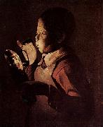 Georges de La Tour Knabe blast in eine Lampe France oil painting artist